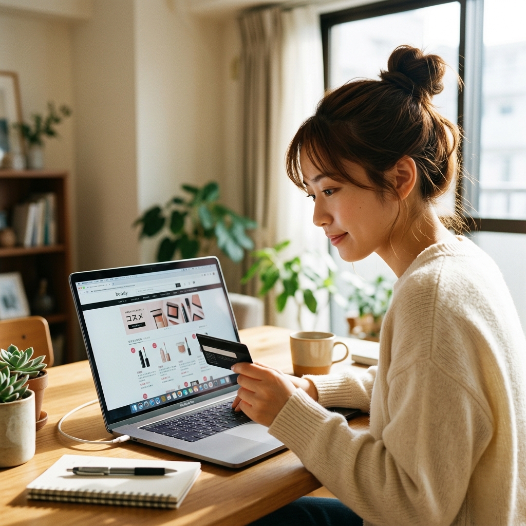 Cliente comprando online em site japonês com cartão de crédito